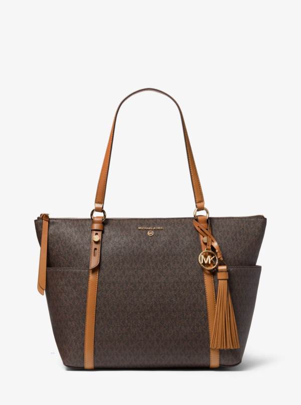 Damske Prenosná Taška Michael Kors Sullivan Large Logo Top-Zip Čokoláda Žlté - Kabelky Michael Kors Akcia | VBEIL-8746